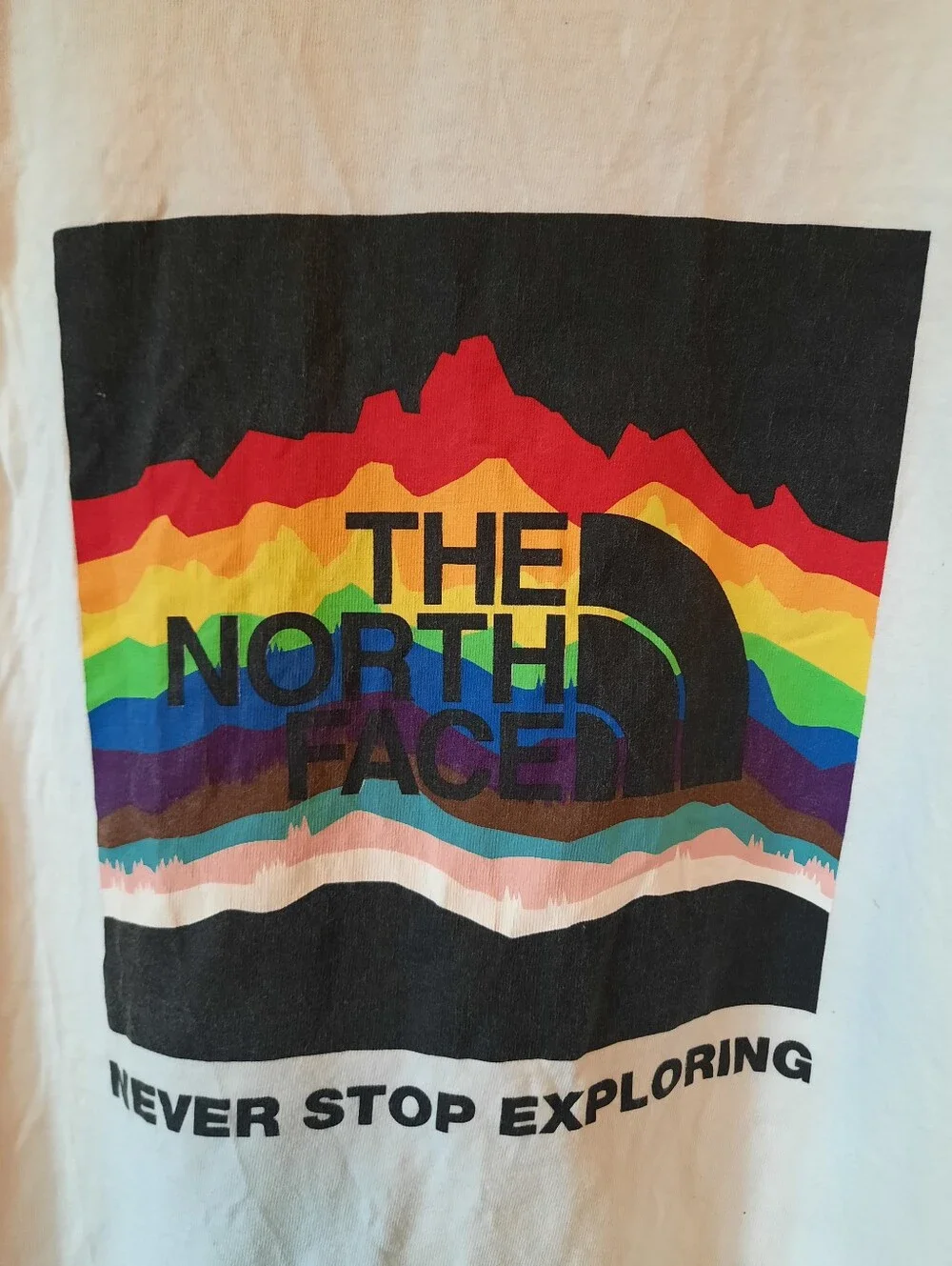 The North Face Pride Tank Top 100% Cotton White Graphic Rainbow Logo Size XL